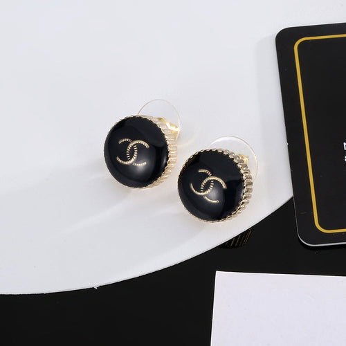 18K  Chanel Circle Black Resin Earrings